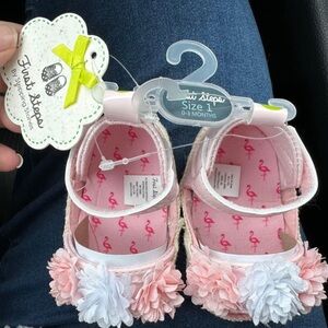 Pink Baby Shoes with Floral Accents
